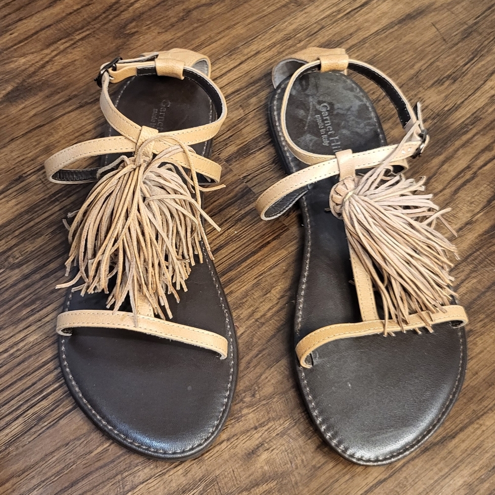 Garnet Hill Fringe Flat Sandals Size 9